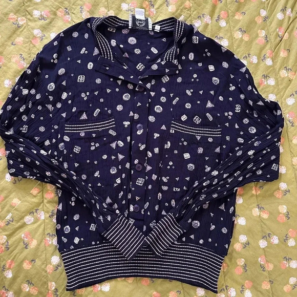Vintage Women's Evan Picone Sport Patterned Long Sleeve Button Pullover Size 12 - Picture 1 of 3